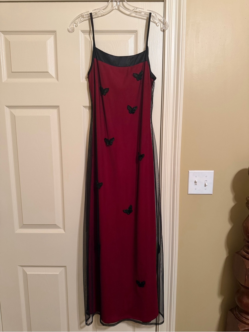 Burgundy Maxi Slip Dress with Black Butterfly Accents